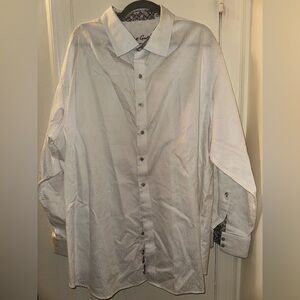 Robert Graham Jacquard Button Front Shirt Size 3XL White Cotton Flip Cuffs